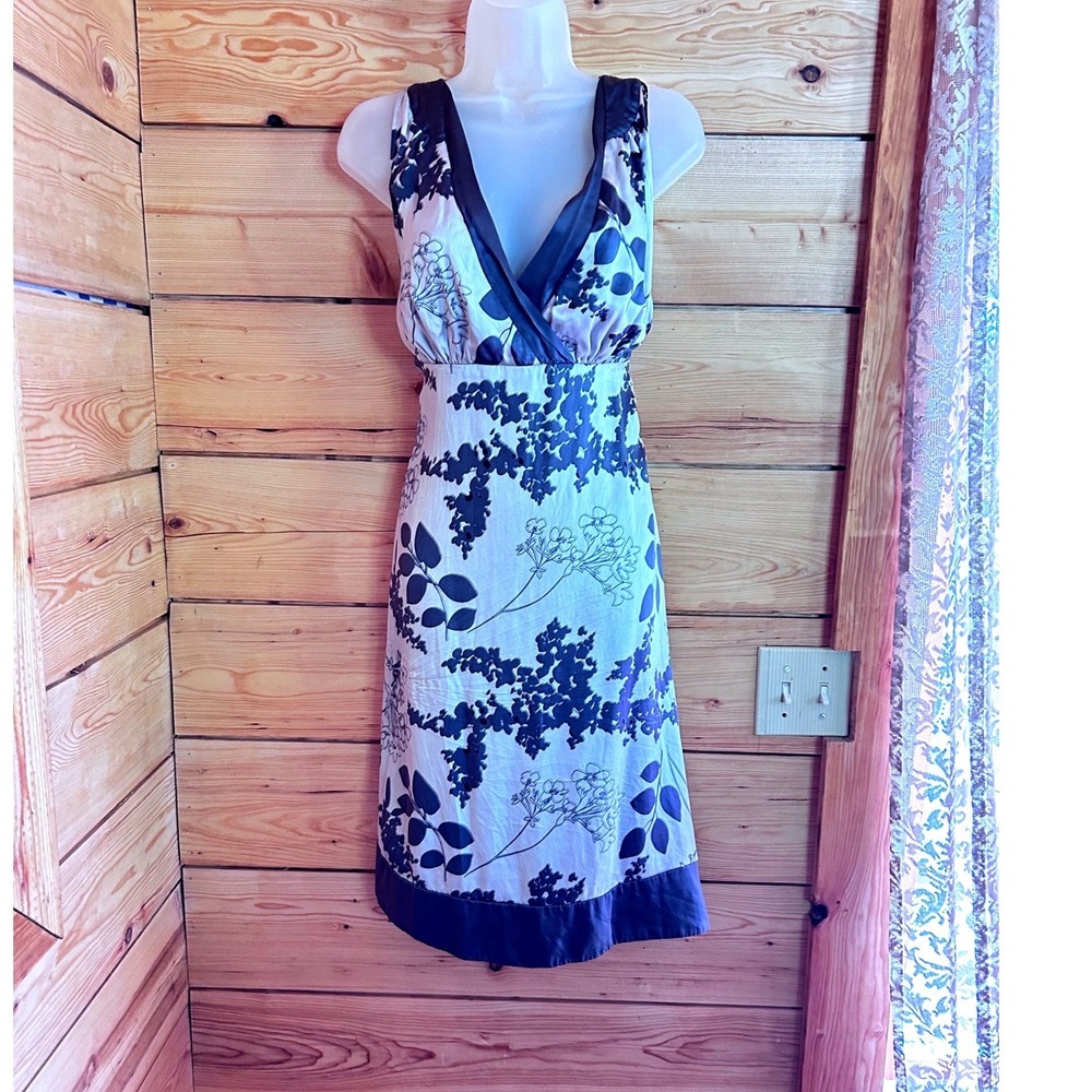 Vintage Silk Floral Sheath Dress Sz 14 Grey Black mac & jac Wedding Event Formal